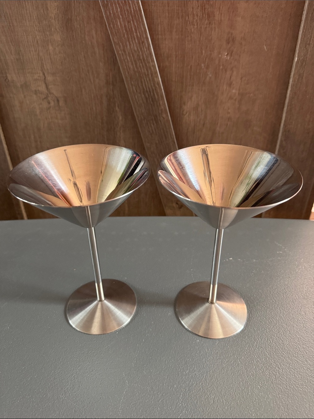 Brushed Stainless Steel Martini Glasses - Set of 2, 7 inches tall